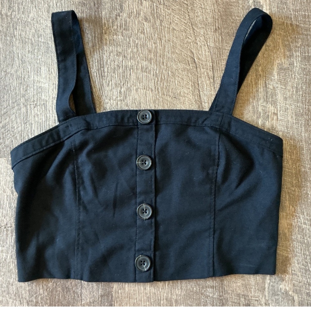 Abercrombie & Fitch Black Button Front Smocked Back Crop Top XS Sleeveless